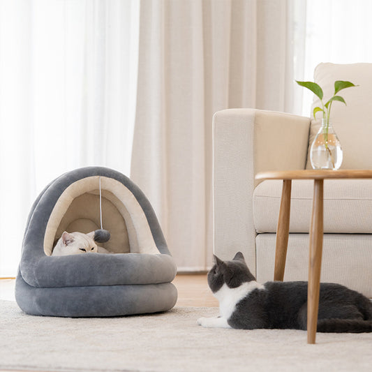 Kuschelige Katzenhöhle mit Spielball - Premium Katzenbett