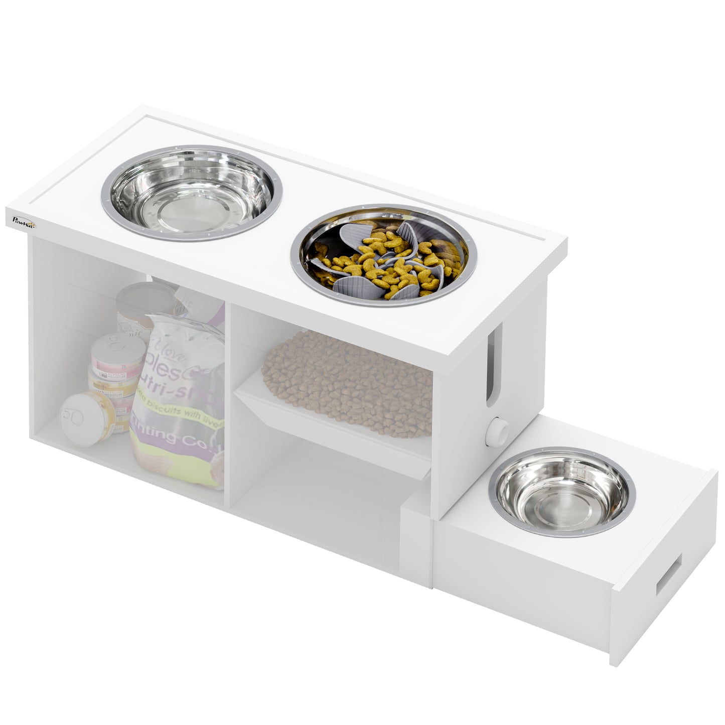 Premium 3-in-1 Hundefutterstation mit Stauraum & Edelstahlnäpfen