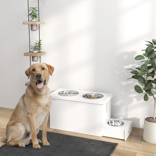 Premium 3-in-1 Hundefutterstation mit Stauraum & Edelstahlnäpfen