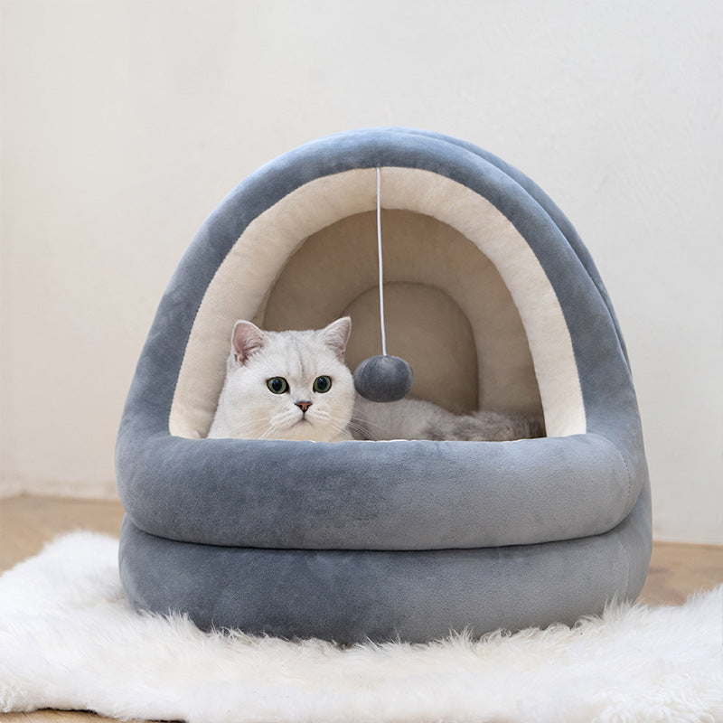 Kuschelige Katzenhöhle mit Spielball - Premium Katzenbett