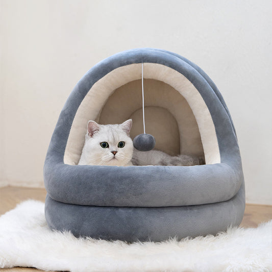 Kuschelige Katzenhöhle mit Spielball - Premium Katzenbett