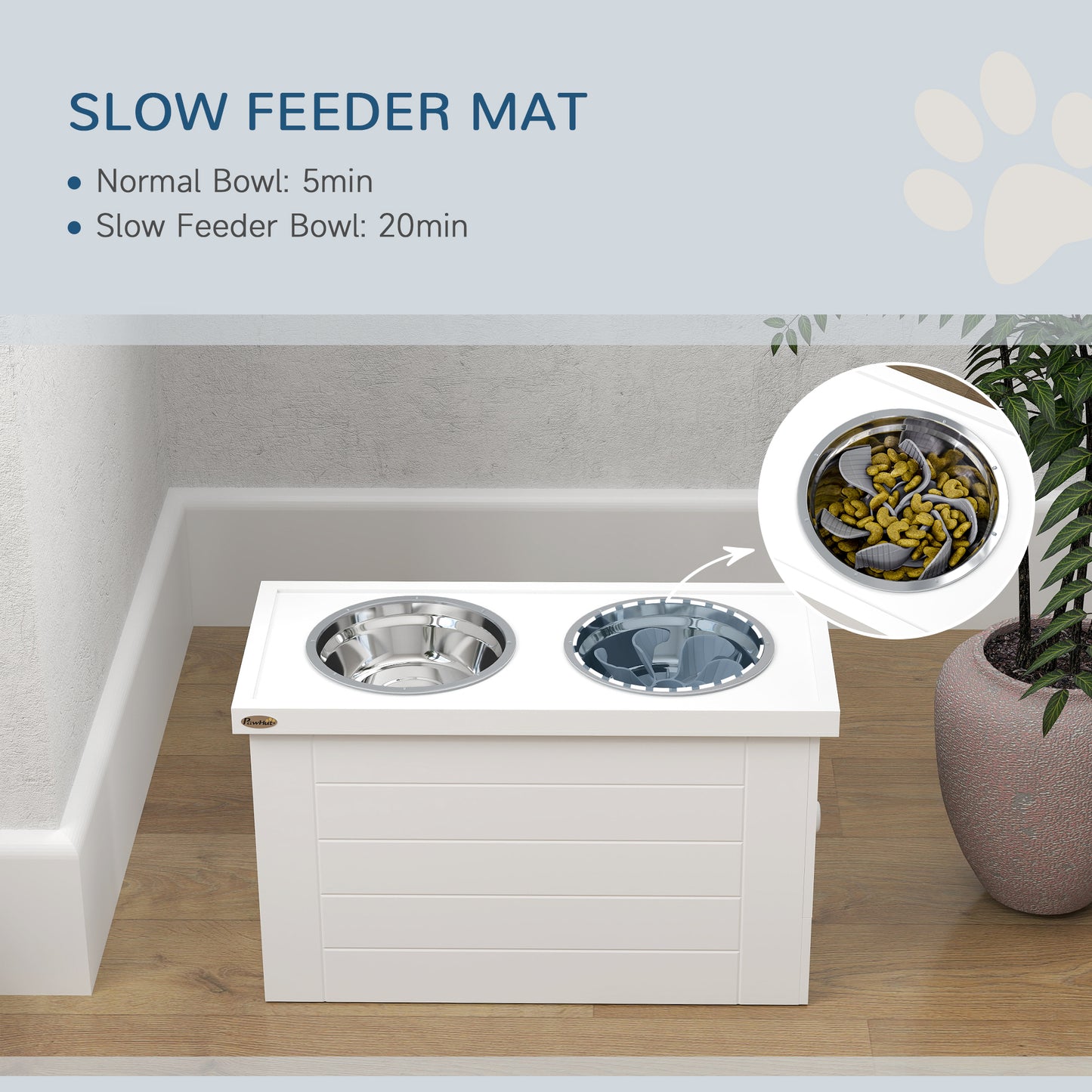 Premium 3-in-1 Hundefutterstation mit Stauraum & Edelstahlnäpfen